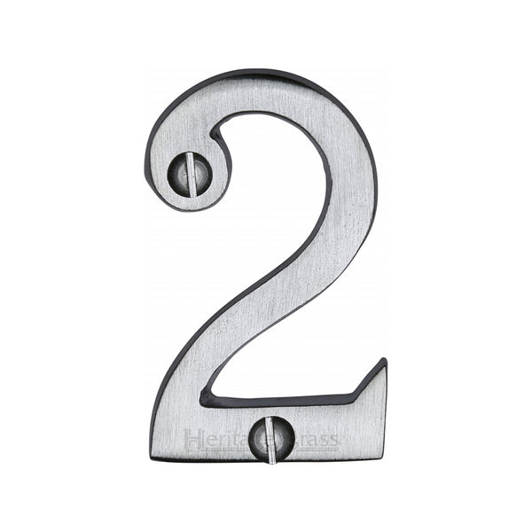 Heritage Brass Numeral 2 Face Fix 51mm (2") Satin Chrome finish - C1567 2-SC - Choice Handles