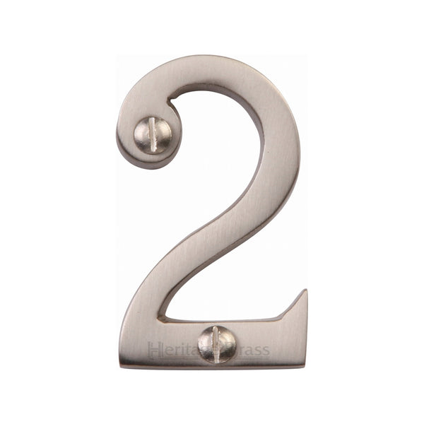 Heritage Brass Numeral 2 Face Fix 51mm (2") Satin Nickel finish - C1567 2-SN - Choice Handles