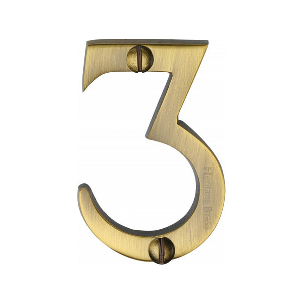 Heritage Brass Numeral 3 Face Fix 51mm (2") Antique finish - C1567 3-AT - Choice Handles