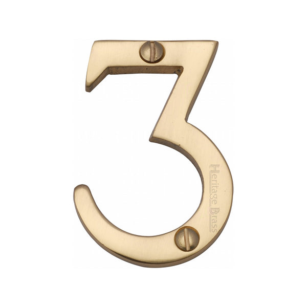 Heritage Brass Numeral 3 Face Fix 51mm (2") Polished Brass finish - C1567 3-PB - Choice Handles