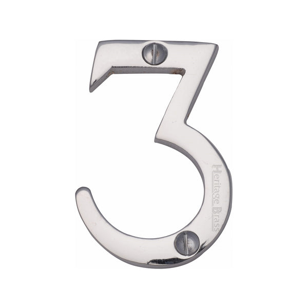 Heritage Brass Numeral 3 Face Fix 51mm (2") Polished Chrome finish - C1567 3-PC - Choice Handles