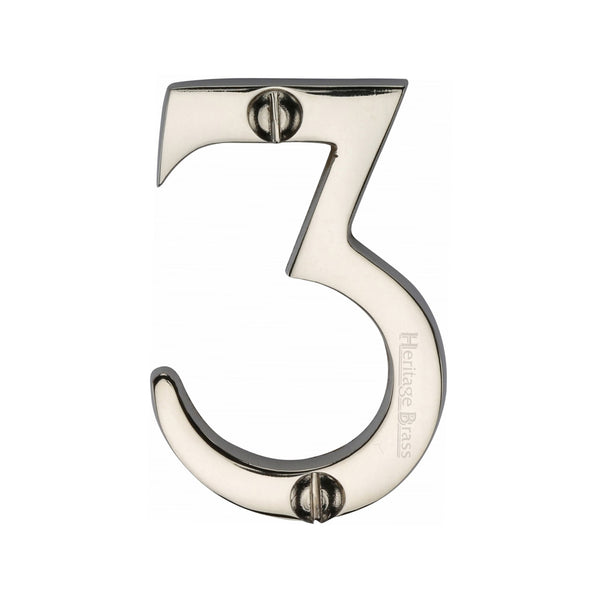 Heritage Brass Numeral 3 Face Fix 51mm (2") Polished Nickel finish - C1567 3-PNF - Choice Handles