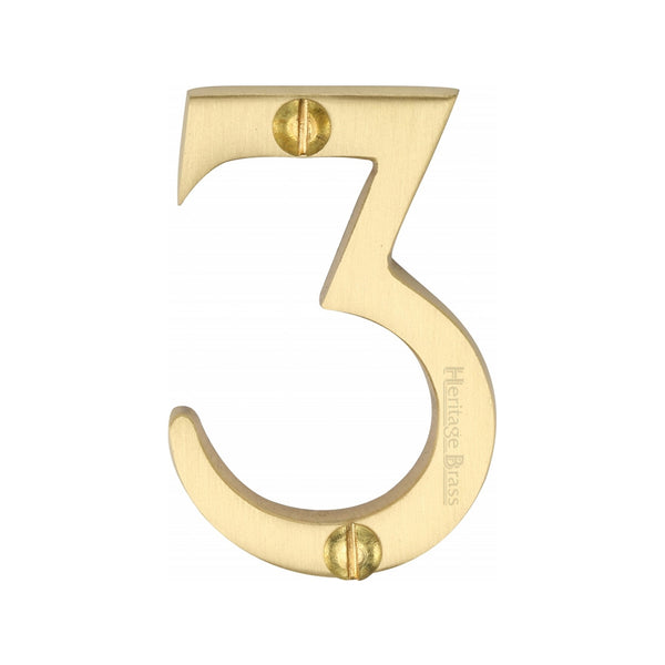 Heritage Brass Numeral 3 Face Fix 51mm (2") Satin Brass finish - C1567 3-SB - Choice Handles