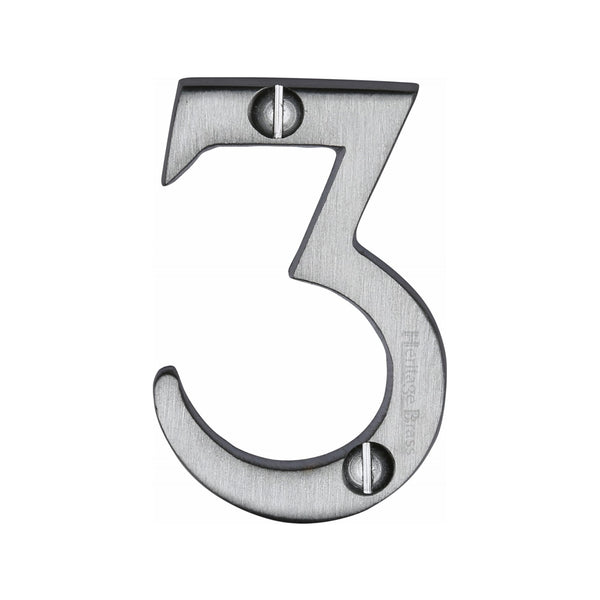 Heritage Brass Numeral 3 Face Fix 51mm (2") Satin Chrome finish - C1567 3-SC - Choice Handles