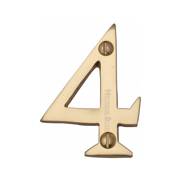 Heritage Brass Numeral 4 Face Fix 51mm (2") Polished Brass finish - C1567 4-PB - Choice Handles