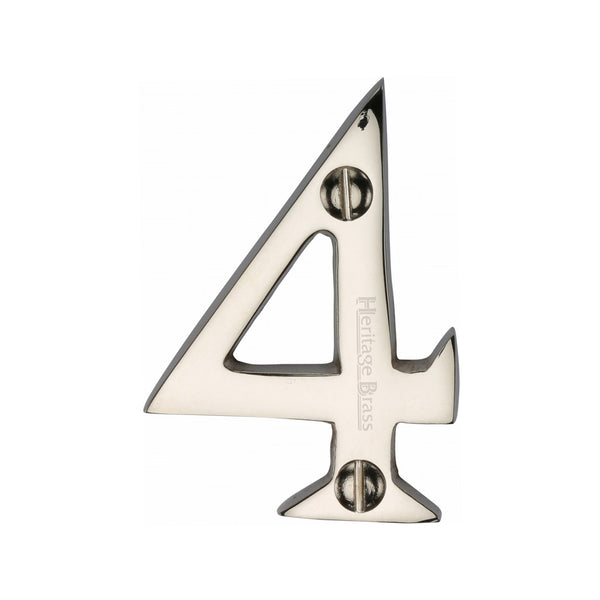 Heritage Brass Numeral 4 Face Fix 51mm (2") Polished Nickel finish - C1567 4-PNF - Choice Handles