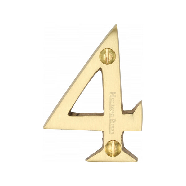 Heritage Brass Numeral 4 Face Fix 51mm (2") Satin Brass finish - C1567 4-SB - Choice Handles