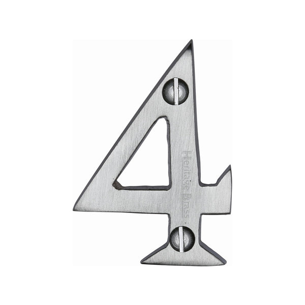 Heritage Brass Numeral 4 Face Fix 51mm (2") Satin Chrome finish - C1567 4-SC - Choice Handles