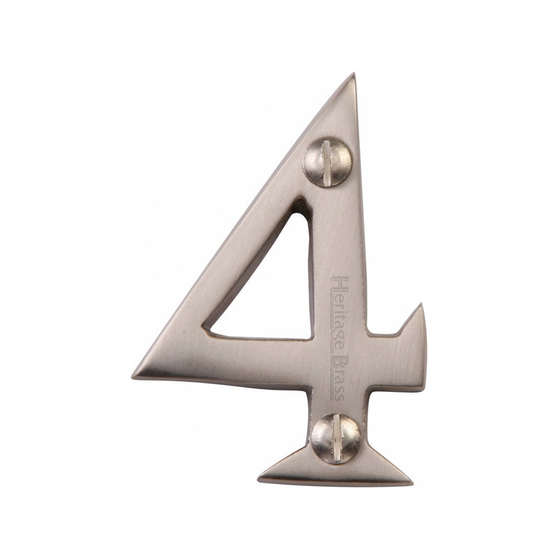 Heritage Brass Numeral 4 Face Fix 51mm (2") Satin Nickel finish - C1567 4-SN - Choice Handles