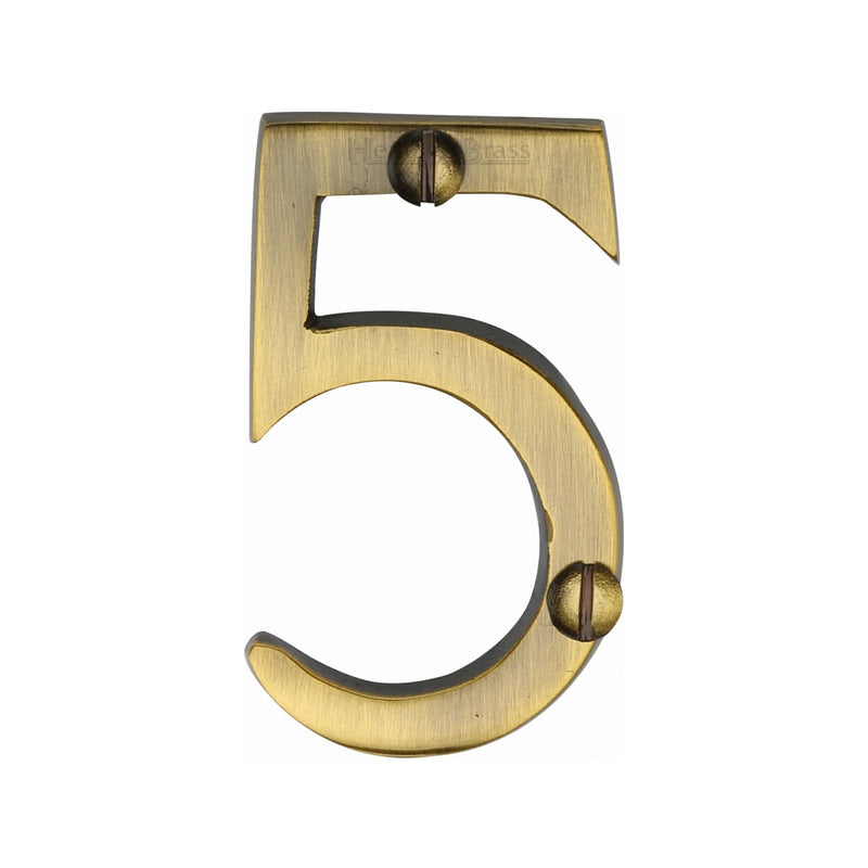 Heritage Brass Numeral 5 Face Fix 51mm (2") Antique finish - C1567 5-AT - Choice Handles