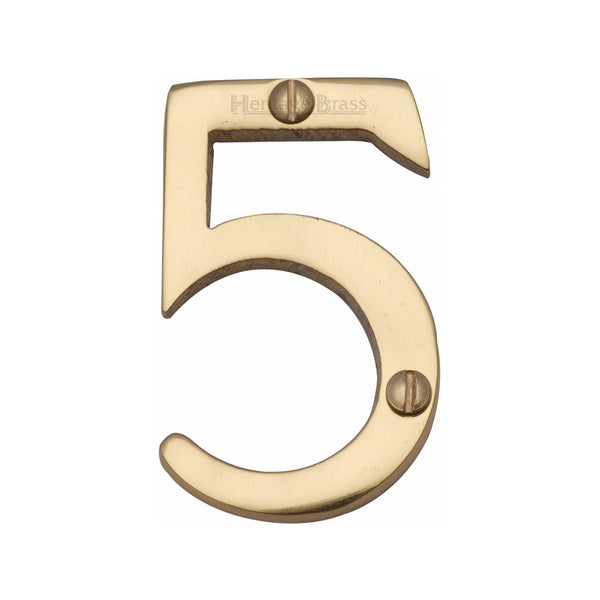 Heritage Brass Numeral 5 Face Fix 51mm (2") Polished Brass finish - C1567 5-PB - Choice Handles