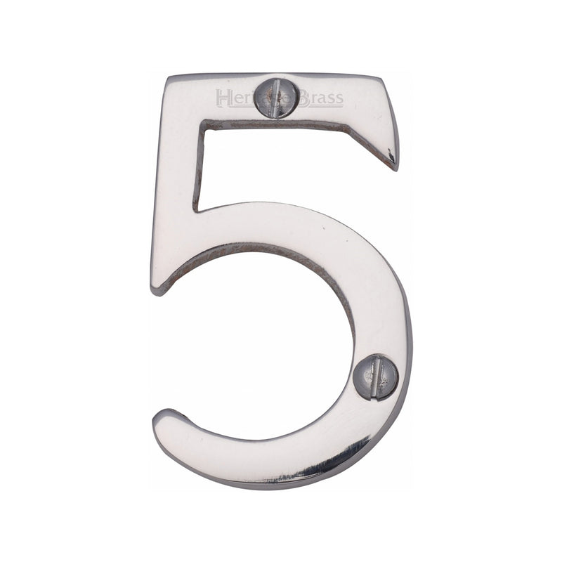 Heritage Brass Numeral 5 Face Fix 51mm (2") Polished Chrome finish - C1567 5-PC - Choice Handles