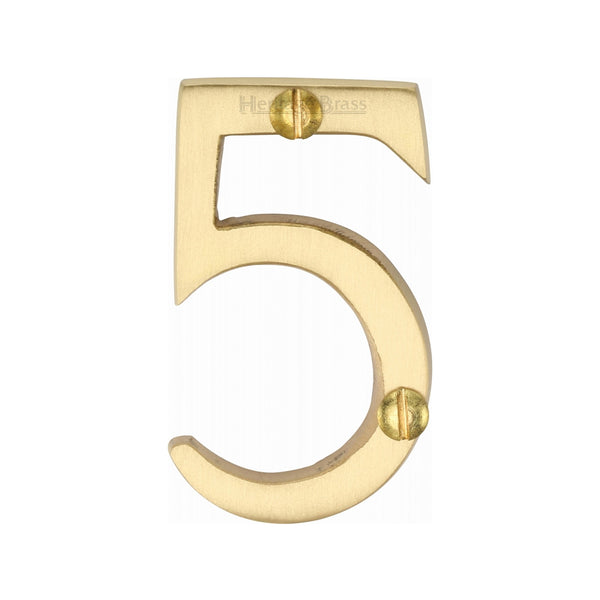 Heritage Brass Numeral 5 Face Fix 51mm (2") Satin Brass finish - C1567 5-SB - Choice Handles