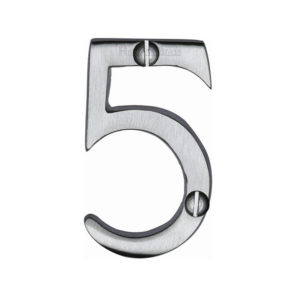 Heritage Brass Numeral 5 Face Fix 51mm (2") Satin Chrome finish - C1567 5-SC - Choice Handles