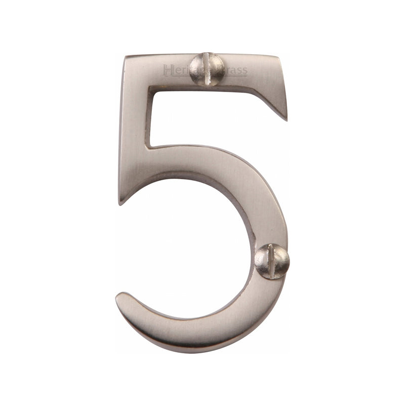 Heritage Brass Numeral 5 Face Fix 51mm (2") Satin Nickel finish - C1567 5-SN - Choice Handles