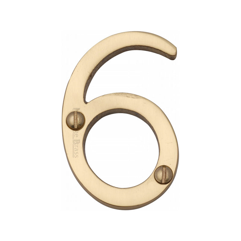 Heritage Brass Numeral 6 Face Fix 51mm (2") Polished Brass finish - C1567 6-PB - Choice Handles