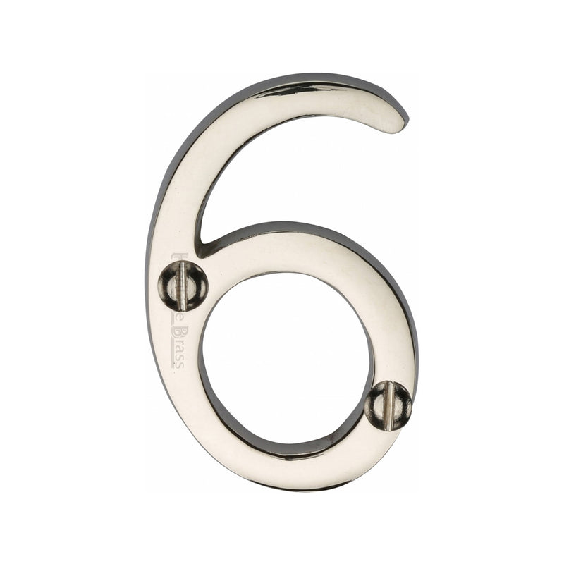 Heritage Brass Numeral 6 Face Fix 51mm (2") Polished Nickel finish - C1567 6-PNF - Choice Handles