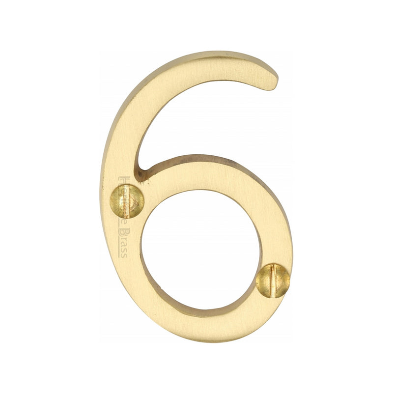 Heritage Brass Numeral 6 Face Fix 51mm (2") Satin Brass finish - C1567 6-SB - Choice Handles