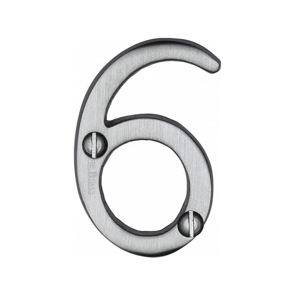 Heritage Brass Numeral 6 Face Fix 51mm (2") Satin Chrome finish - C1567 6-SC - Choice Handles