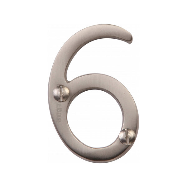 Heritage Brass Numeral 6 Face Fix 51mm (2") Satin Nickel finish - C1567 6-SN - Choice Handles