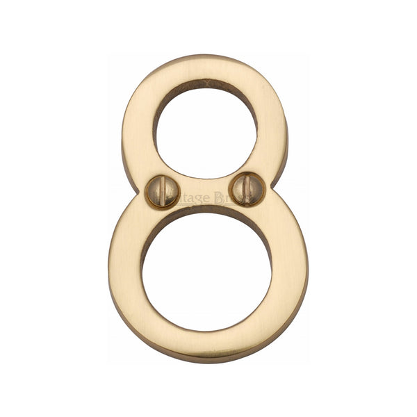 Heritage Brass Numeral 8 Face Fix 51mm (2") Polished Brass finish - C1567 8-PB - Choice Handles