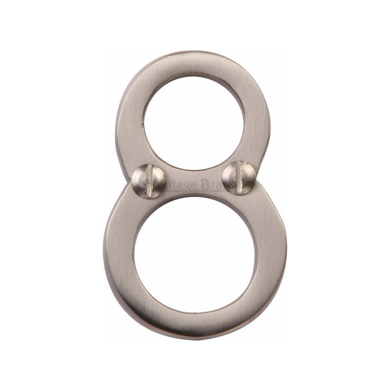 Heritage Brass Numeral 8 Face Fix 51mm (2") Satin Nickel finish - C1567 8-SN - Choice Handles