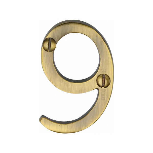 Heritage Brass Numeral 9 Face Fix 51mm (2") Antique finish - C1567 9-AT - Choice Handles