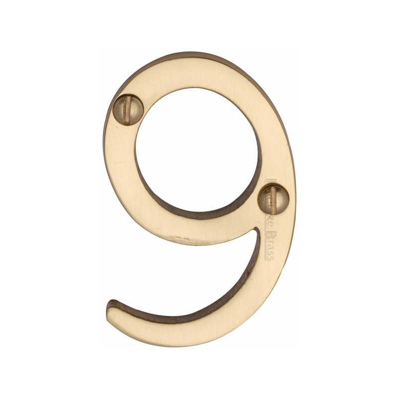 Heritage Brass Numeral 9 Face Fix 51mm (2") Polished Brass finish - C1567 9-PB - Choice Handles