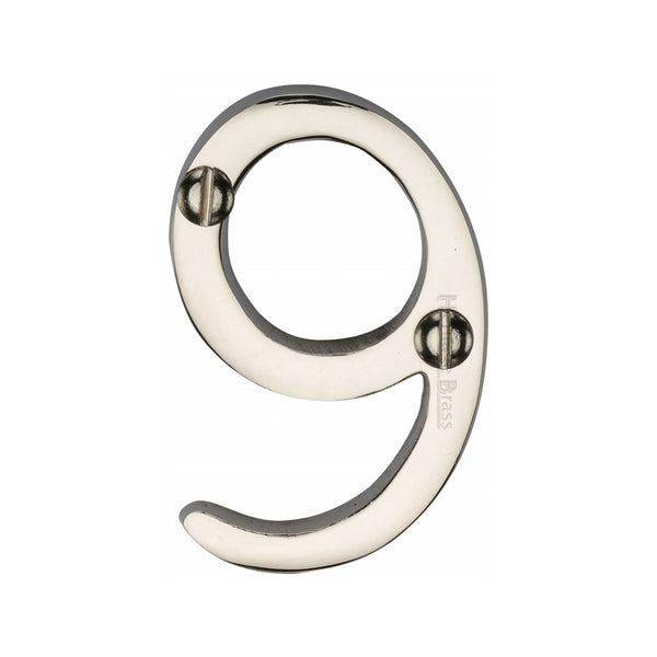 Heritage Brass Numeral 9 Face Fix 51mm (2") Polished Nickel finish - C1567 9-PNF - Choice Handles