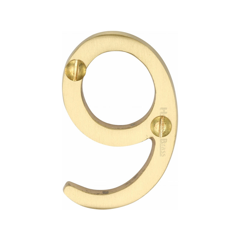 Heritage Brass Numeral 9 Face Fix 51mm (2") Satin Brass finish - C1567 9-SB - Choice Handles