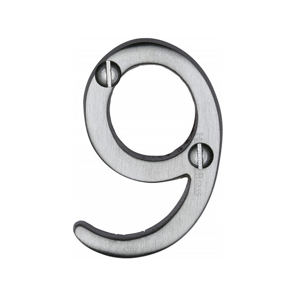 Heritage Brass Numeral 9 Face Fix 51mm (2") Satin Chrome finish - C1567 9-SC - Choice Handles