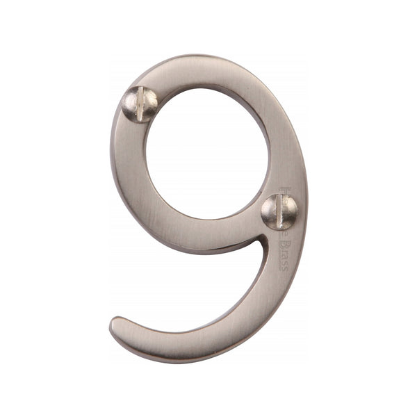 Heritage Brass Numeral 9 Face Fix 51mm (2") Satin Nickel finish - C1567 9-SN - Choice Handles