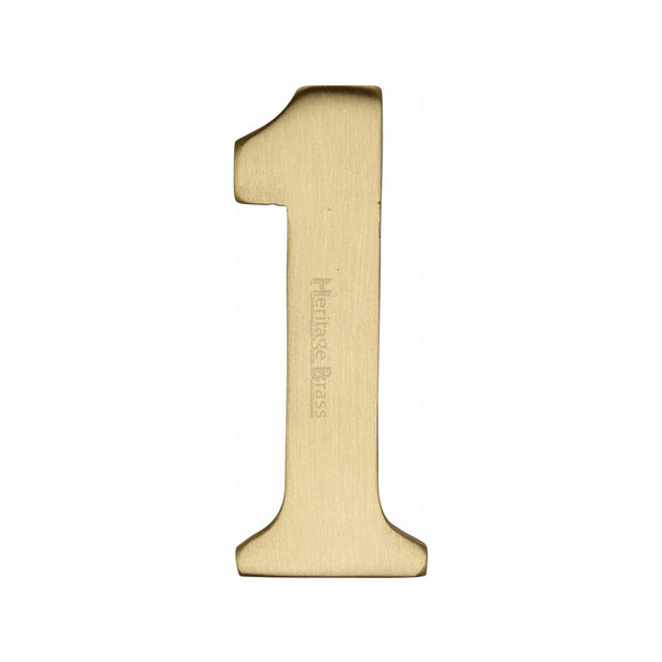 Heritage Brass Numeral 1 Self Adhesive 51mm (2") Satin Brass finish - C1568 1-SB - Choice Handles