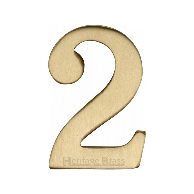 Heritage Brass Numeral 2 Self Adhesive 51mm (2") Satin Brass finish - C1568 2-SB - Choice Handles