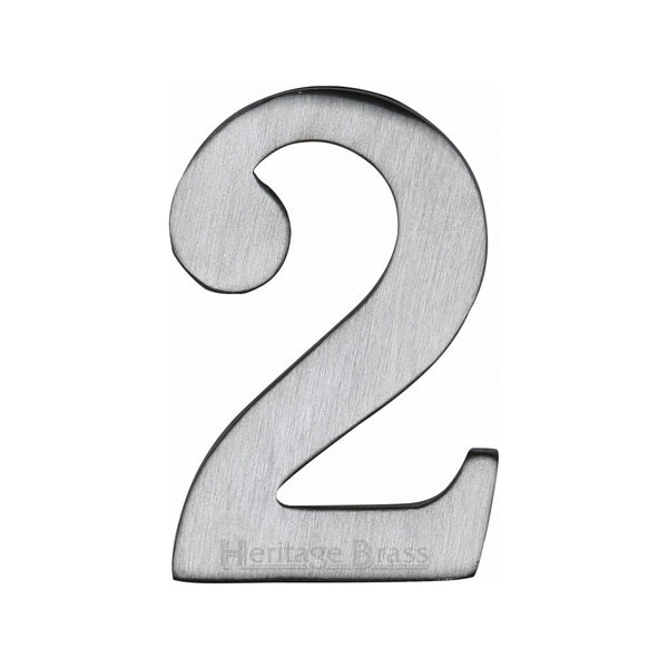 Heritage Brass Numeral 2 Self Adhesive 51mm (2") Satin Chrome finish - C1568 2-SC - Choice Handles