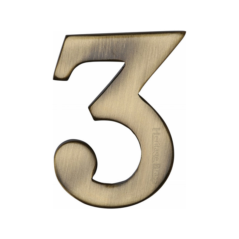 Heritage Brass Numeral 3 Self Adhesive 51mm (2") Antique finish - C1568 3-AT - Choice Handles