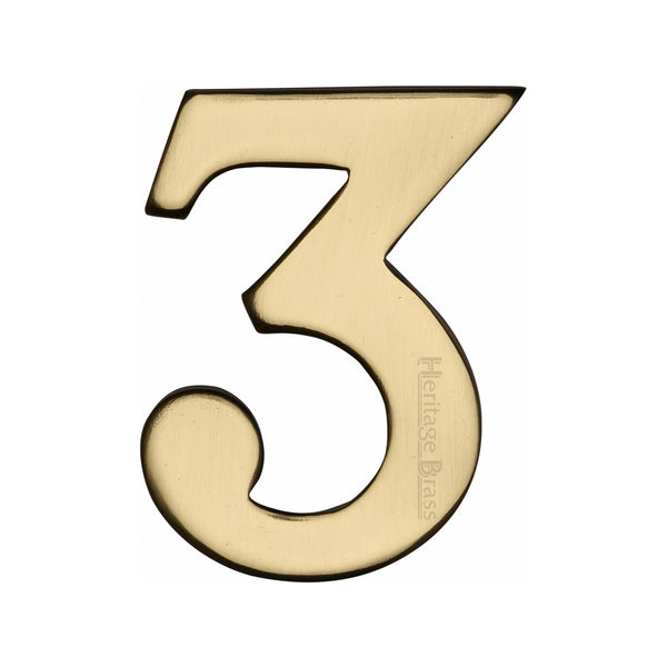 Heritage Brass Numeral 3 Self Adhesive 51mm (2") Polished Brass finish - C1568 3-PB - Choice Handles