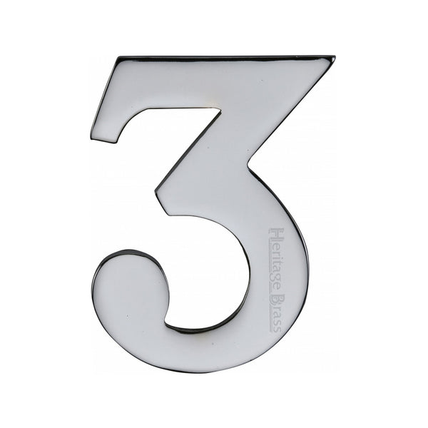 Heritage Brass Numeral 3 Self Adhesive 51mm (2") Polished Chrome finish - C1568 3-PC - Choice Handles