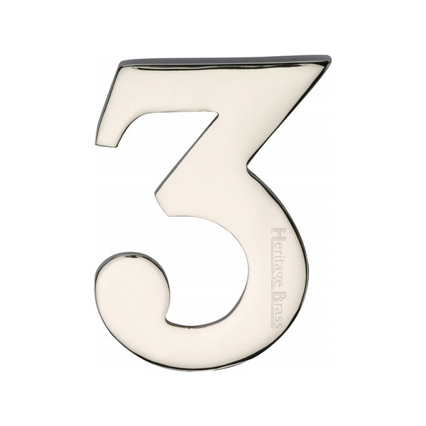 Heritage Brass Numeral 3 Self Adhesive 51mm (2") Polished Nickel finish - C1568 3-PNF - Choice Handles