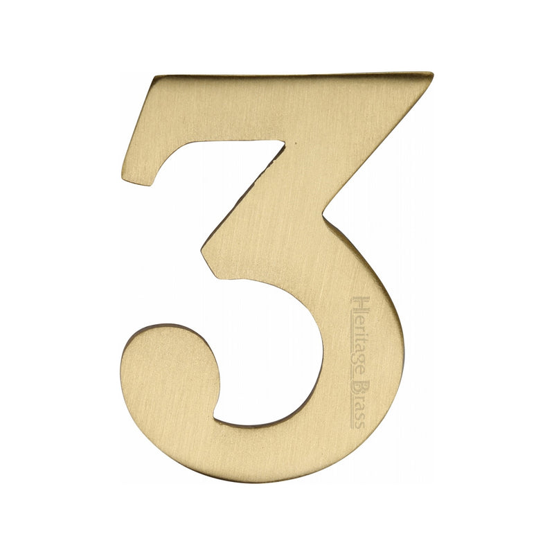 Heritage Brass Numeral 3 Self Adhesive 51mm (2") Satin Brass finish - C1568 3-SB - Choice Handles