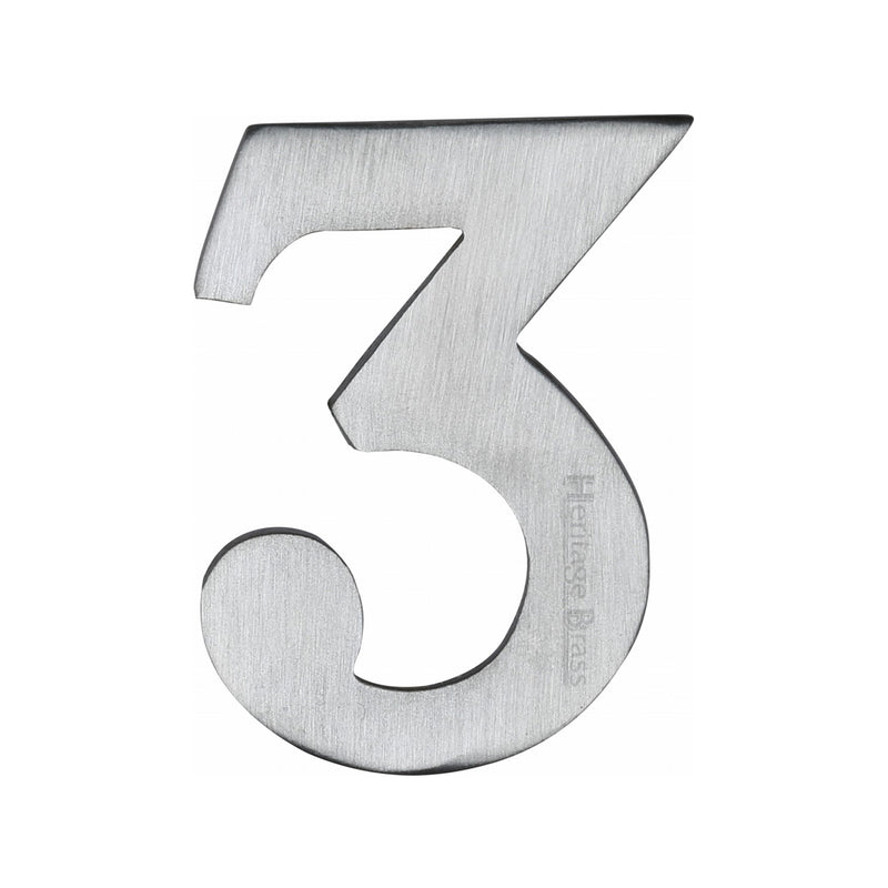 Heritage Brass Numeral 3 Self Adhesive 51mm (2") Satin Chrome finish - C1568 3-SC - Choice Handles