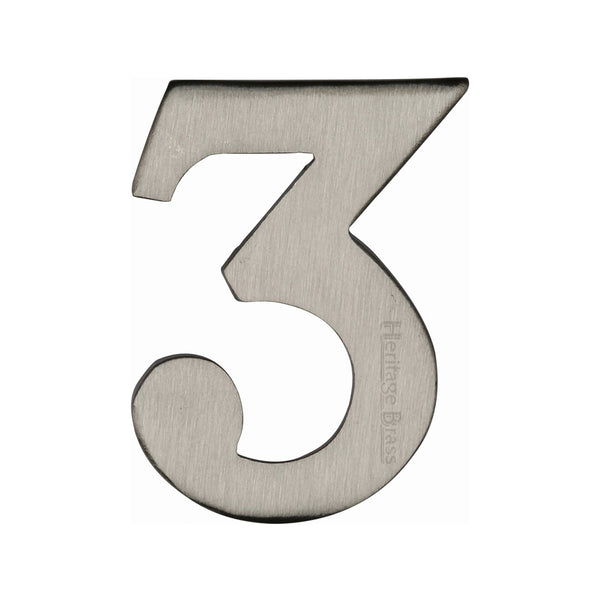 Heritage Brass Numeral 3 Self Adhesive 51mm (2") Satin Nickel finish - C1568 3-SN - Choice Handles