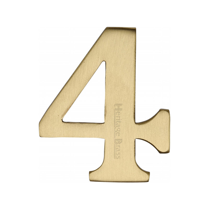 Heritage Brass Numeral 4 Self Adhesive 51mm (2") Satin Brass finish - C1568 4-SB - Choice Handles