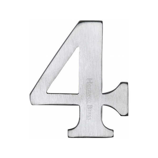 Heritage Brass Numeral 4 Self Adhesive 51mm (2") Satin Chrome finish - C1568 4-SC - Choice Handles