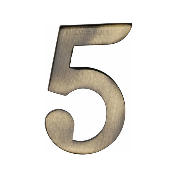 Heritage Brass Numeral 5 Self Adhesive 51mm (2") Antique finish - C1568 5-AT - Choice Handles