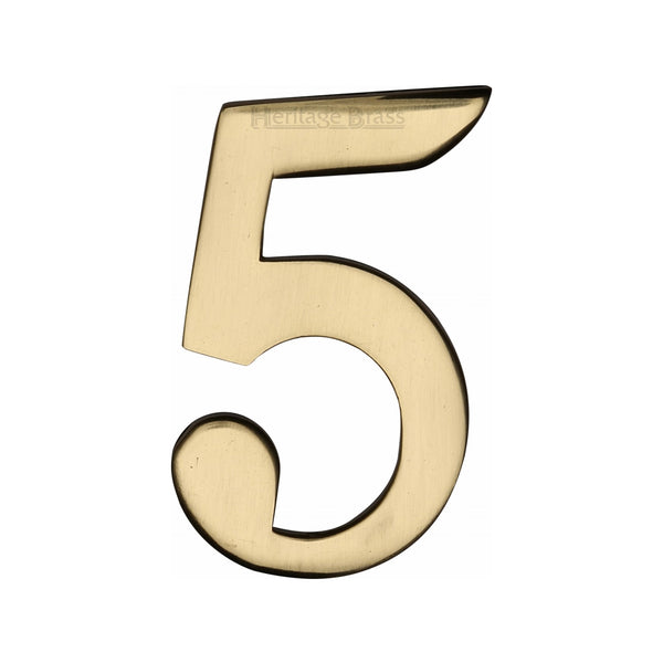 Heritage Brass Numeral 5 Self Adhesive 51mm (2") Polished Brass finish - C1568 5-PB - Choice Handles