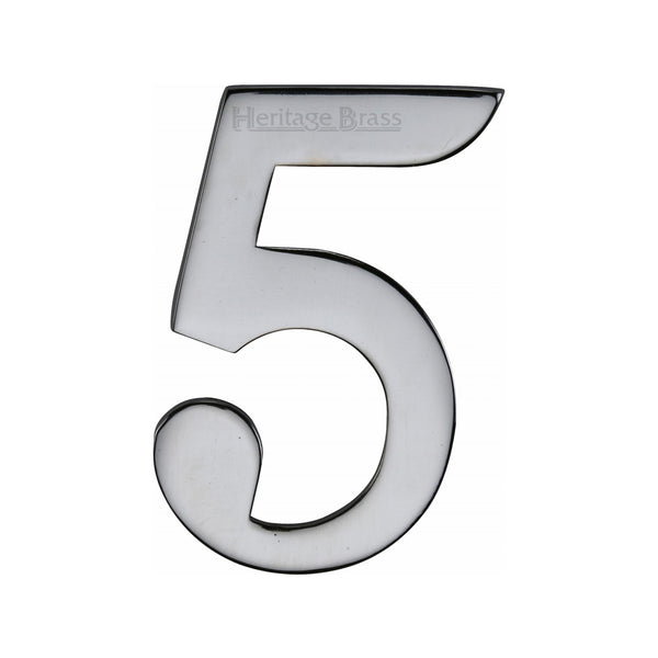 Heritage Brass Numeral 5 Self Adhesive 51mm (2") Polished Chrome finish - C1568 5-PC - Choice Handles