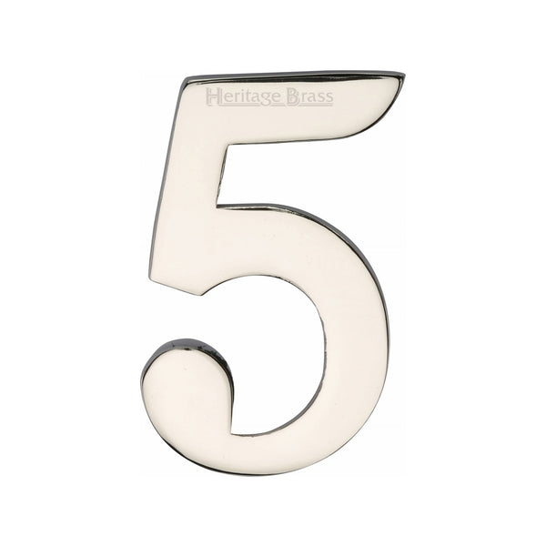 Heritage Brass Numeral 5 Self Adhesive 51mm (2") Polished Nickel finish - C1568 5-PNF - Choice Handles