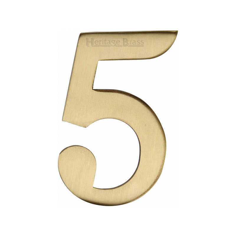 Heritage Brass Numeral 5 Self Adhesive 51mm (2") Satin Brass finish - C1568 5-SB - Choice Handles