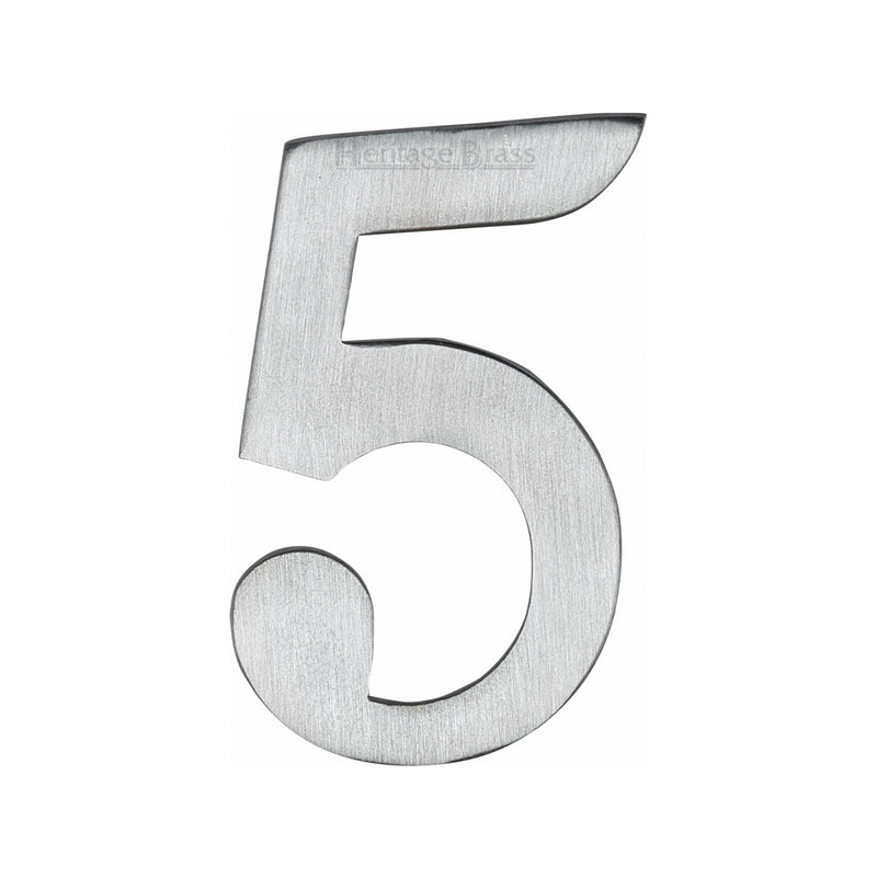 Heritage Brass Numeral 5 Self Adhesive 51mm (2") Satin Chrome finish - C1568 5-SC - Choice Handles